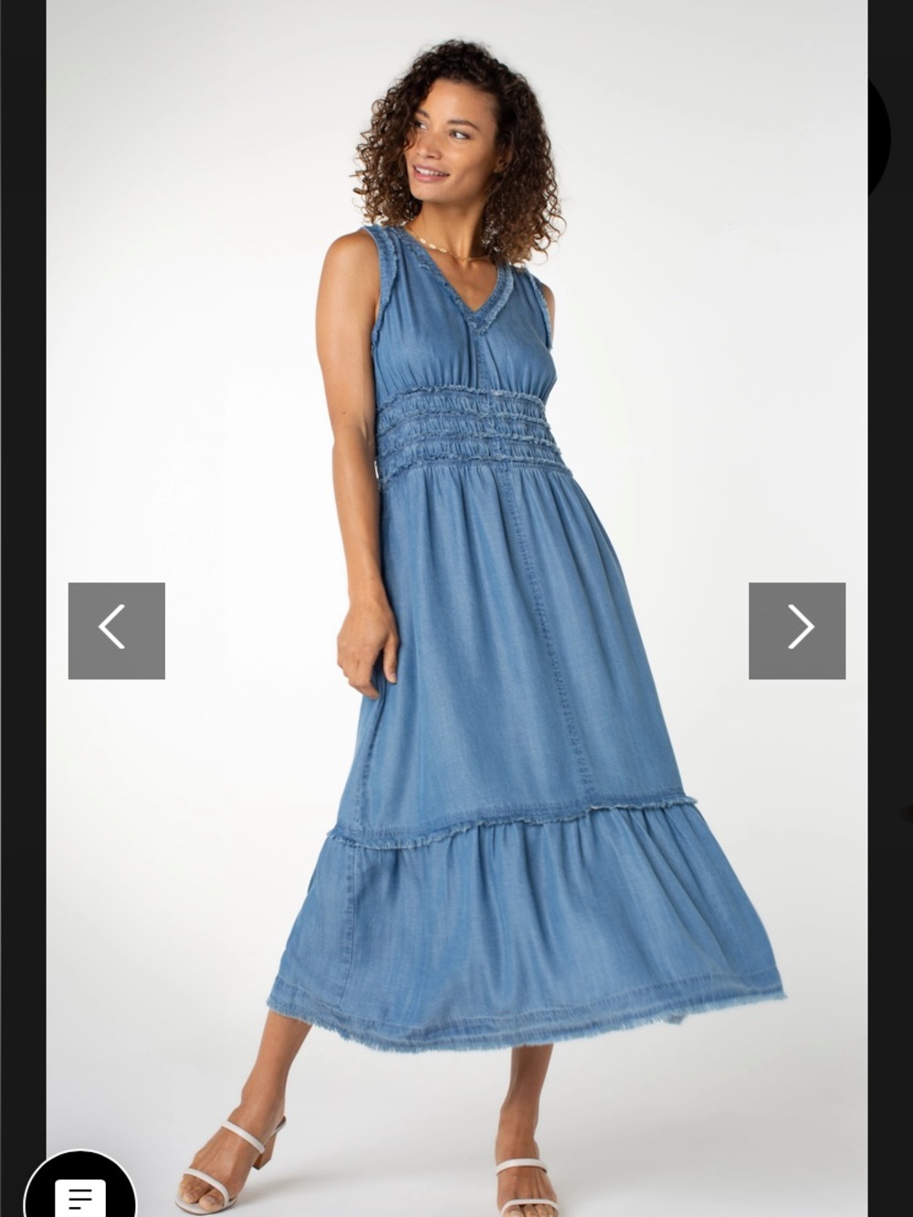 Liverpool Los Angeles Smocked V-Neck Denim Maxi Dress sz M